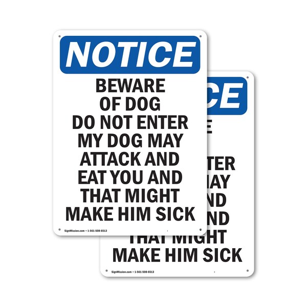 Signmission Beware Of Dog Do Not Enter My OSHA Notice Sign, Plastic, 10in W x 14in L, 2PK OS-2PACK-NS-P-1014-V-10342 - main
